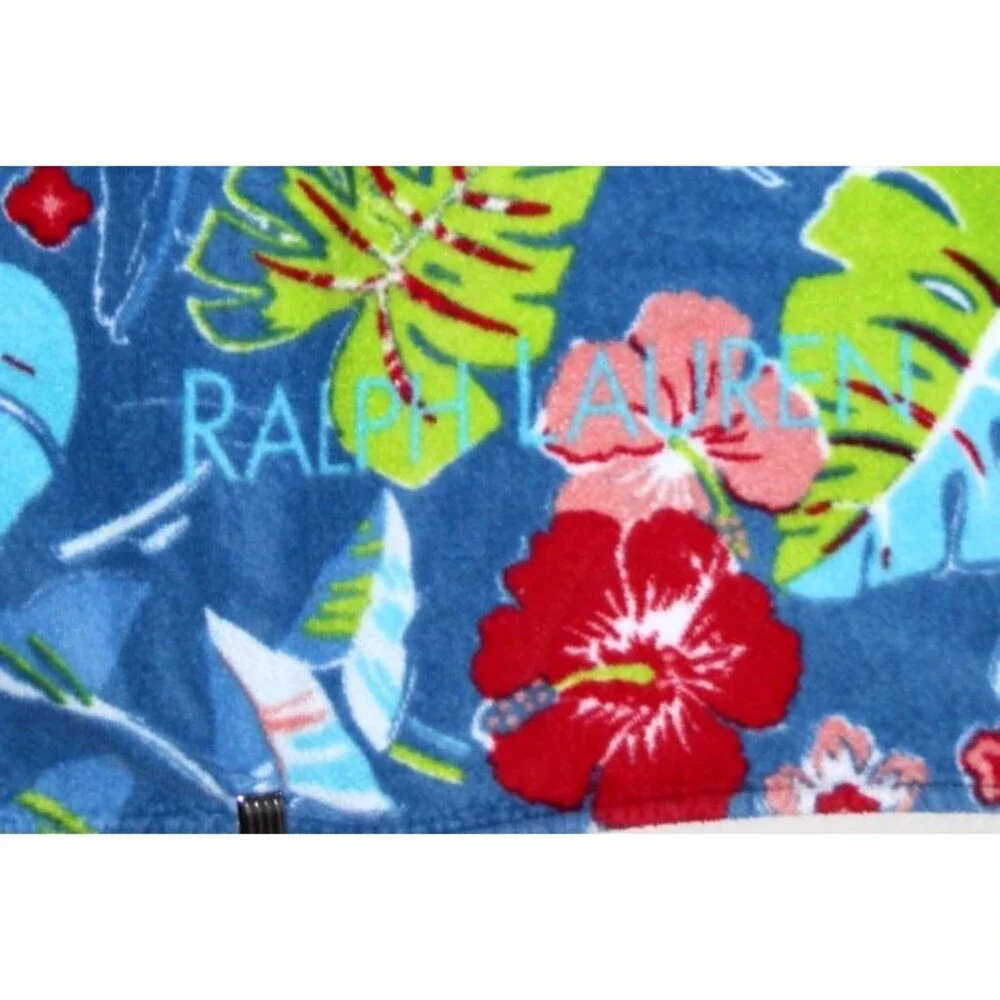 Ralph Lauren Towel Blue Hawaiian Beach Towel 100% Cotton Hibiscus Floral LRL
